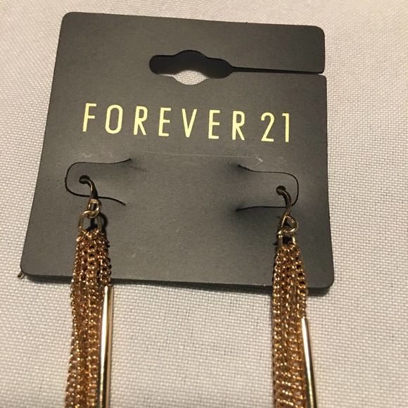 FOREVER 21 Gold Chain Bar Ball Dangling Earrings - Picture 4 of 8